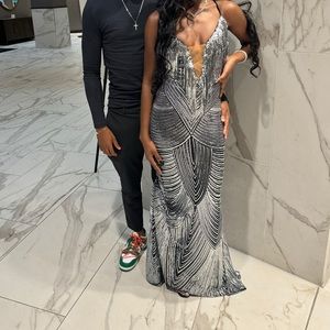 Tassel Low Neck, Sequin Prom Dress